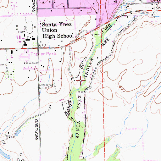 Topographic Map of Santa Ynez Reservation, CA