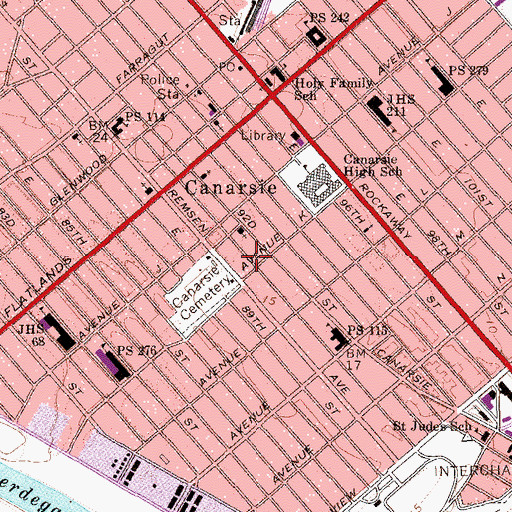 Topographic Map of Bedford Zion Nazarene Church, NY