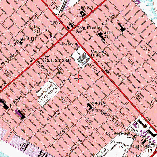 Topographic Map of Christian Church of Canarsie, NY