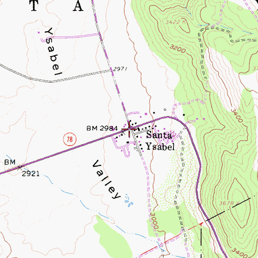 Topographic Map of Santa Ysabel, CA