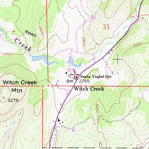 Topographic Map of Santa Ysabel School, CA