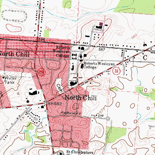 Topographic Map of B T Roberts Memorial Hall, NY