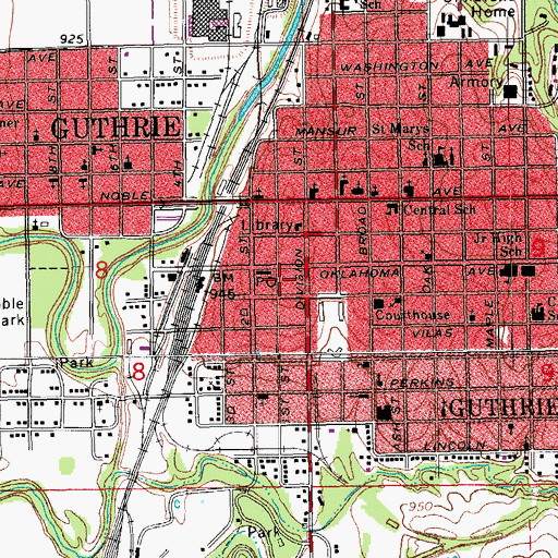 Topographic Map of Guthrie Historic District, OK