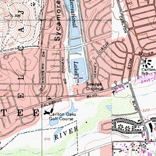 Topographic Map of Santee Recreational Lakes, CA