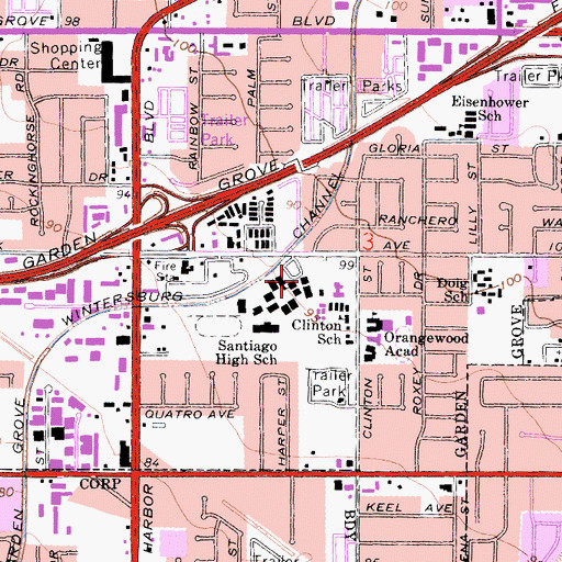 Topographic Map of Santiago High School, CA