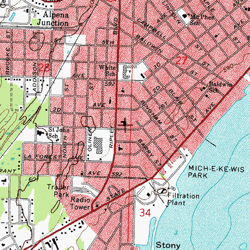 Topographic Map of First United Methodist Church, MI