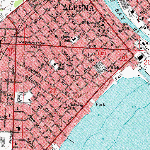 Topographic Map of Saint Paul Lutheran Church, MI