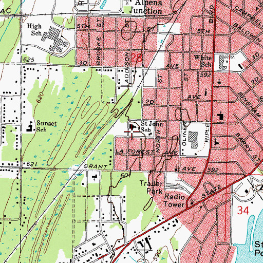 Topographic Map of Saint John the Baptist Catholic Church, MI