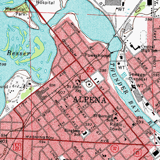 Topographic Map of Saint Anne Catholic Church, MI