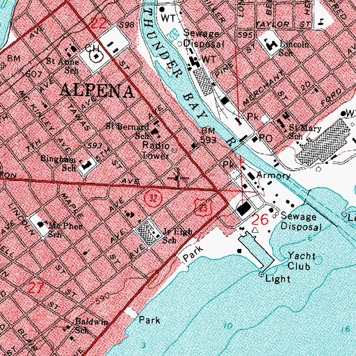 Topographic Map of Alpena Christian Church, MI