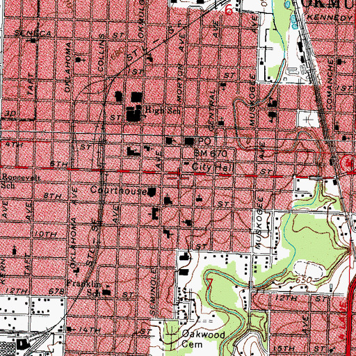 Topographic Map of Creek National Capitol, OK