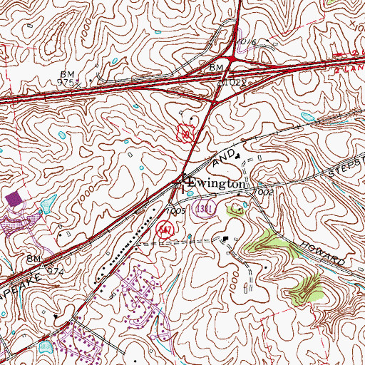 Topographic Map of Ewington Post Office (historical), KY