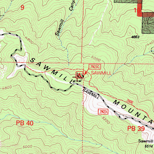 Topographic Map of Sawmill Campground, CA