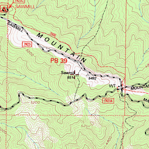 Topographic Map of Sawmill Mountain, CA