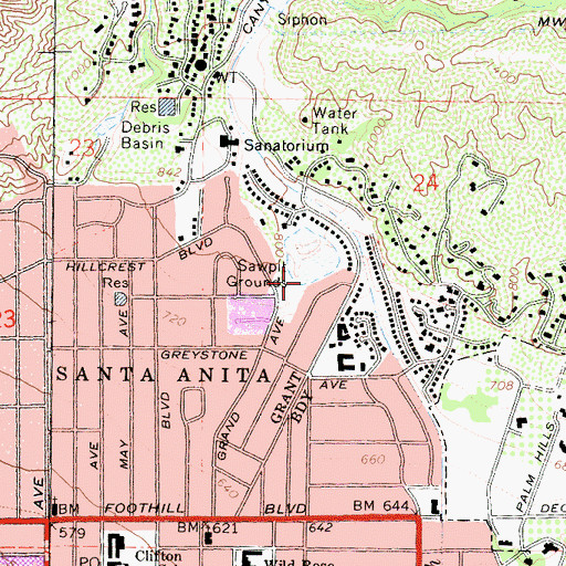 Topographic Map of Sawpit Grounds, CA