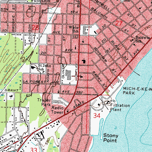 Topographic Map of Thunder Bay Baptist Church, MI