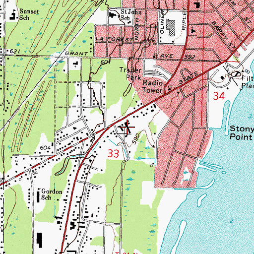 Topographic Map of Thunder Bay Shopping Center, MI
