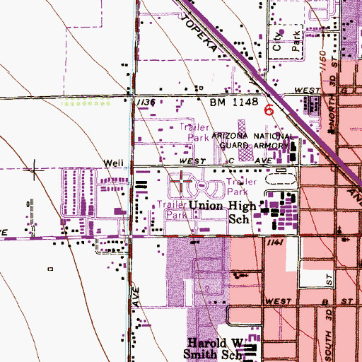 Topographic Map of Lazy J Trailer Lodge, AZ