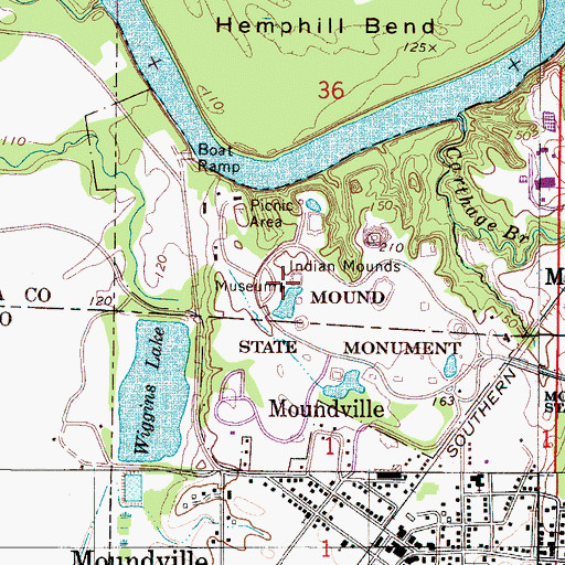 Topographic Map of Jones Archaeological Museum, AL