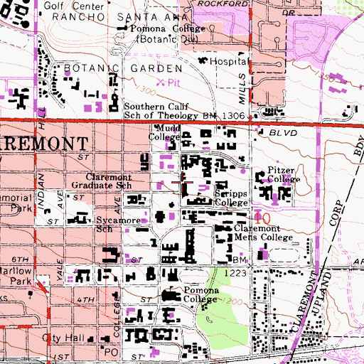 Topographic Map of Scripps College, CA