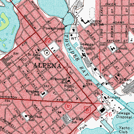 Topographic Map of Alpena Police Department, MI
