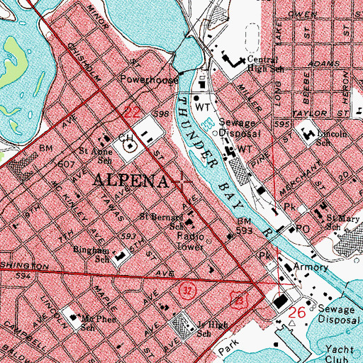 Topographic Map of Alpena Fire Department / Alpena County Emergency Medical Services, MI