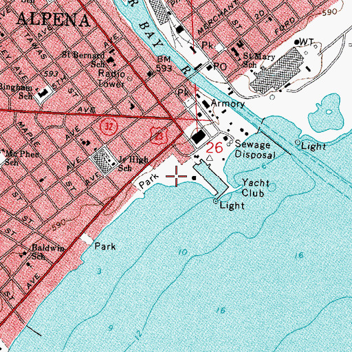 Topographic Map of Bay View Park, MI