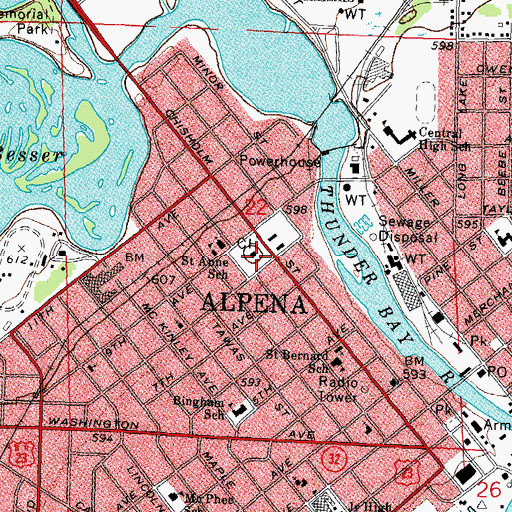 Topographic Map of Alpena County Courthouse, MI