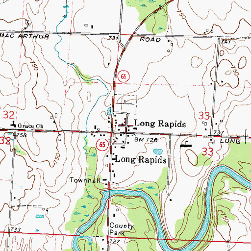 Topographic Map of Long Rapids Congregational Church, MI