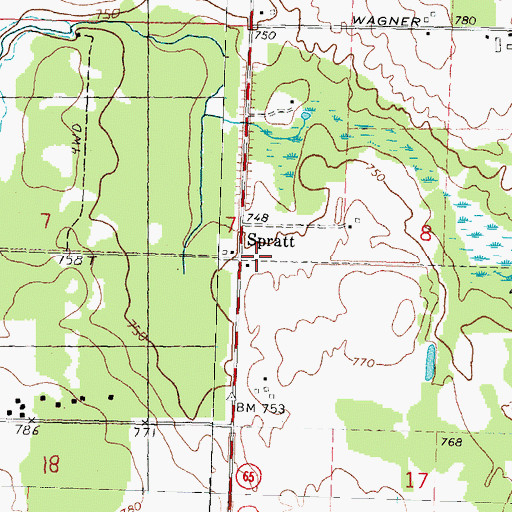 Topographic Map of Spratt Post Office (historical), MI