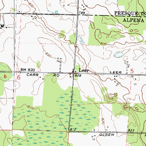 Topographic Map of Leer Post Office (historical), MI