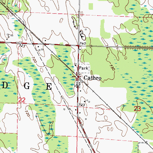Topographic Map of Cathro Post Office (historical), MI