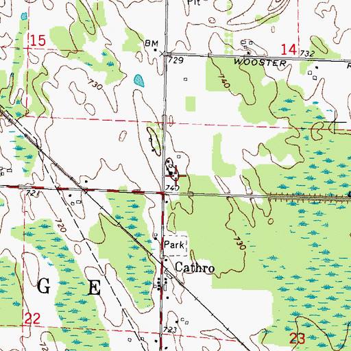 Topographic Map of Cathro Community Baptist Church, MI