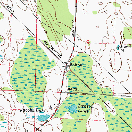 Topographic Map of Bolton Post Office (historical), MI