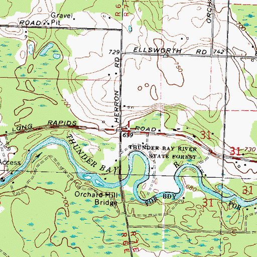 Topographic Map of Orchard Hill Post Office (historical), MI