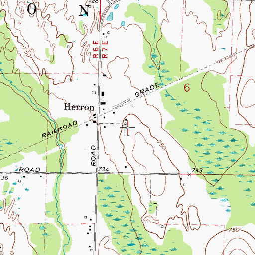 Topographic Map of Herron Saint Rose's Cemetery, MI