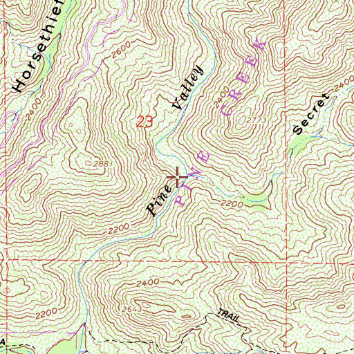 Topographic Map of Secret Canyon, CA