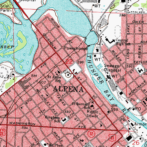 Topographic Map of Alpena County Courthouse Historical Marker, MI