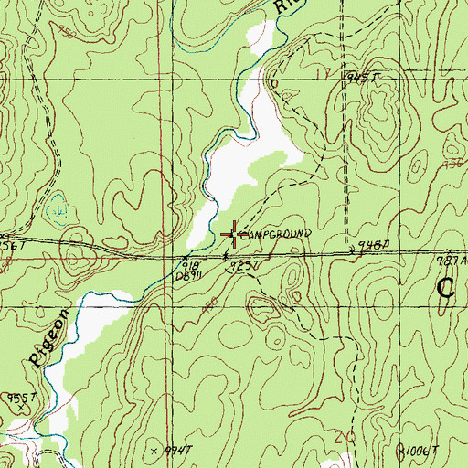 Topographic Map of Pigeon Bridge State Forest Campground, MI