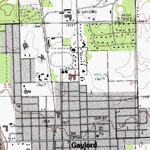Topographic Map of OTSEGO MEMORIAL HOSPITAL, MI