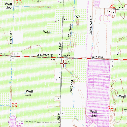 Topographic Map of Selma Colony Ditch, CA