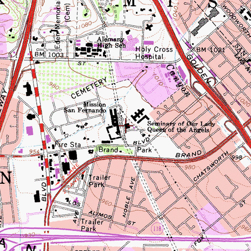 Topographic Map of Seminary of Our Lady Queen of the Angels (historical), CA