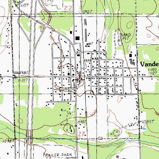 Topographic Map of Vanderbilt Post Office, MI