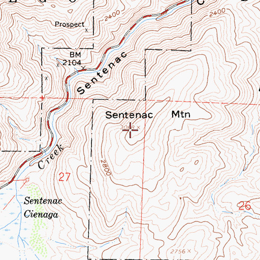 Topographic Map of Sentenac Mountain, CA