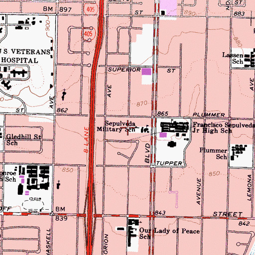 Topographic Map of Sepulveda Military School (historical), CA