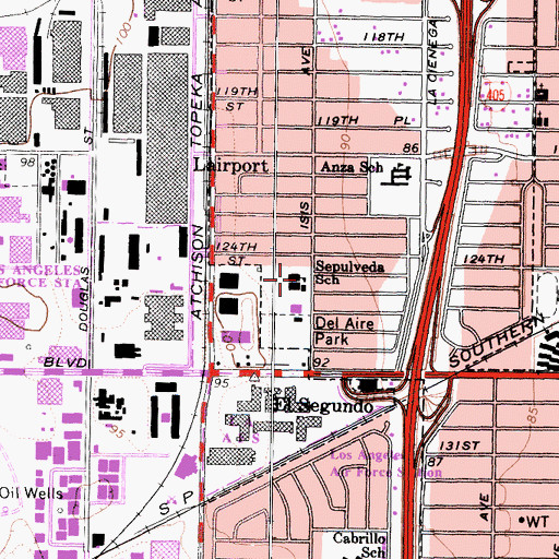 Topographic Map of Sepulveda School, CA