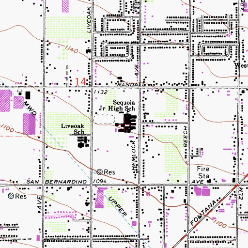 Topographic Map of Sequoia Middle School, CA