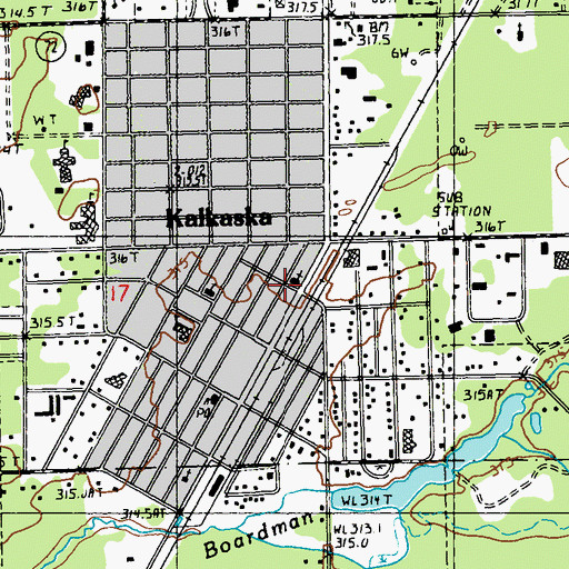 Topographic Map of Kalkaska Church of Christ, MI