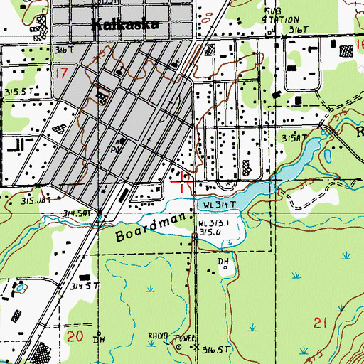 Topographic Map of Kalkaska Village Police Department, MI