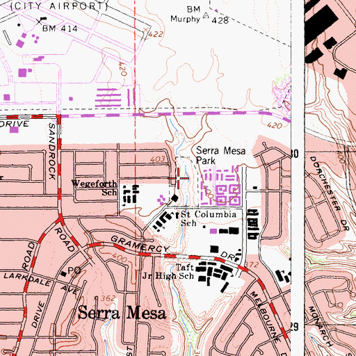 Topographic Map of Serra Mesa Park, CA